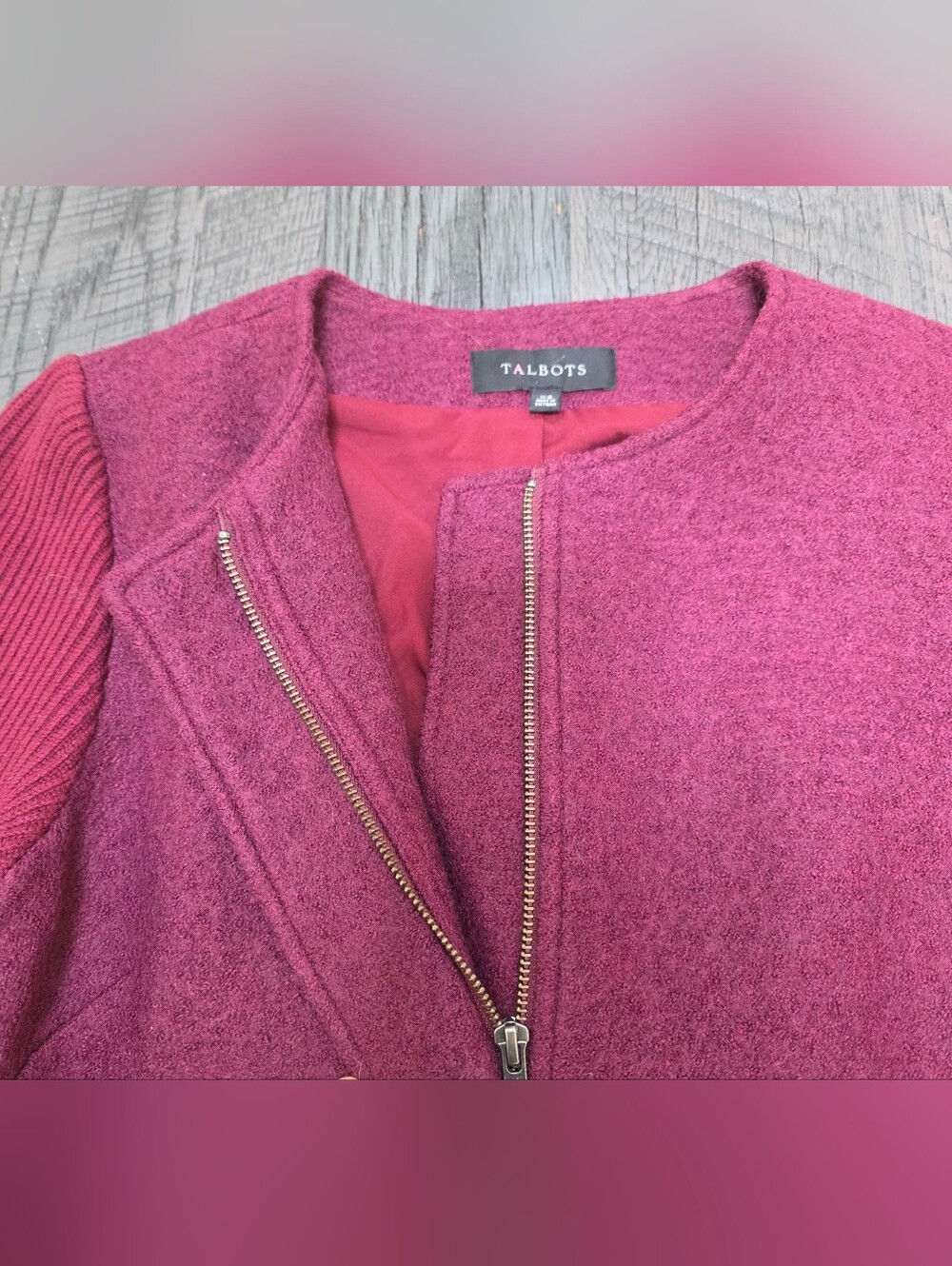 Talbots Burgundy Sweater Sleeve Wool Jacket (SIZE :XS ) - Picture 4 of 6